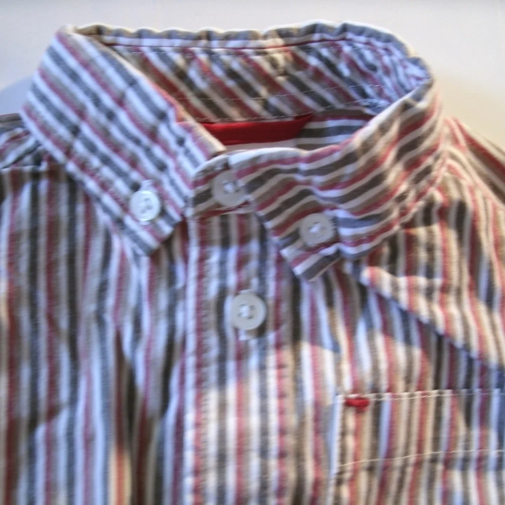 Gymboree Boys Shirt Button Down Oxford Stripe Red Long Sleeve 12-18 Months